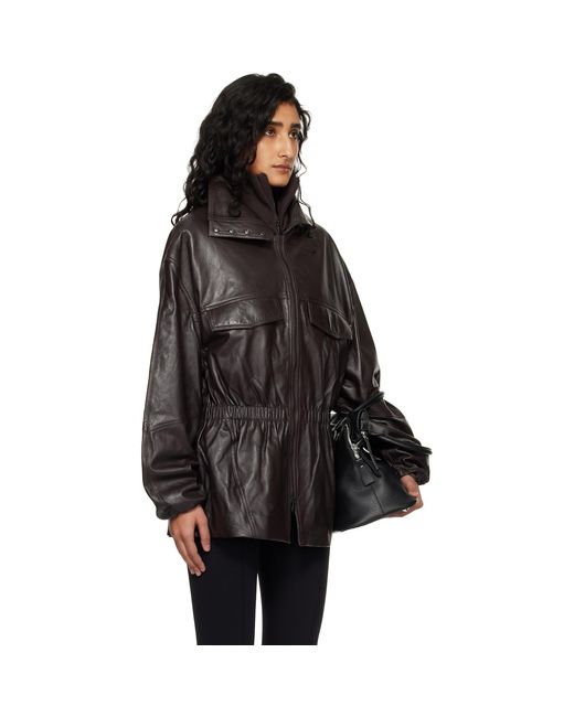 Frankie Shop Black Burgundy Carnaby Funnel Neck Leather Jacket