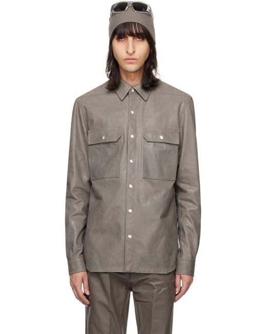 Rick Owens Brown Gray Outershirt Leather Jacket for men
