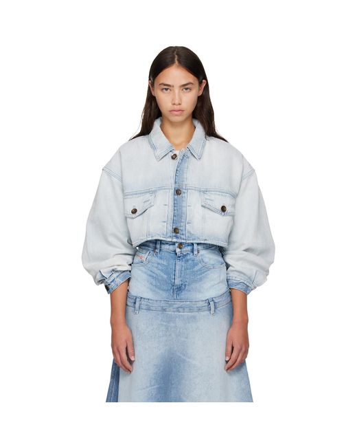 DIESEL Blue Oversized Cropped Trucker Denim Jacket