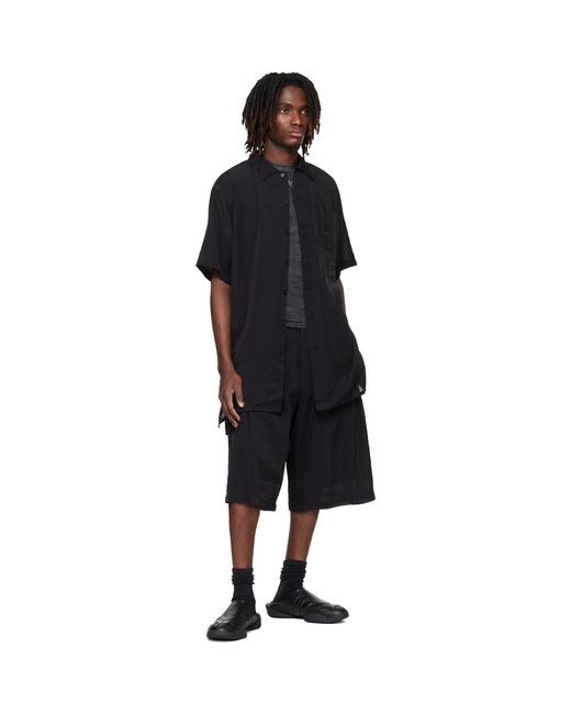 Y-3 Black Crinkle Pleated Shorts for men