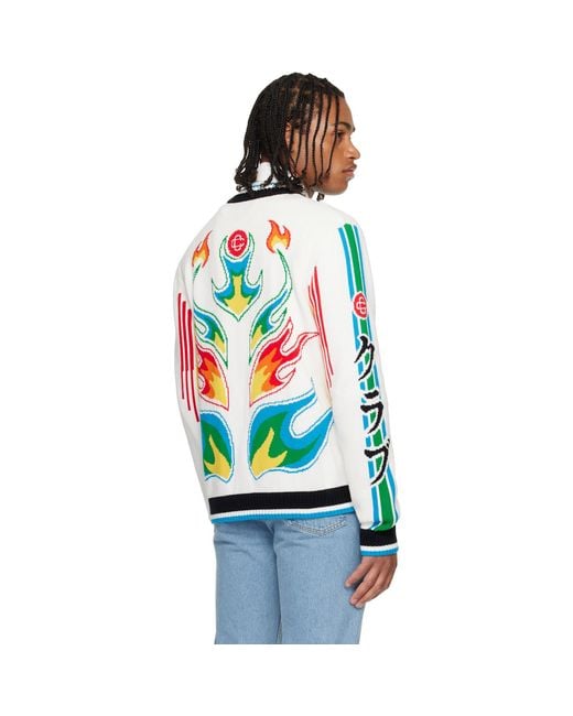 Casablanca White Flame Laurel Cotton Knit Casa Club Jacket for men