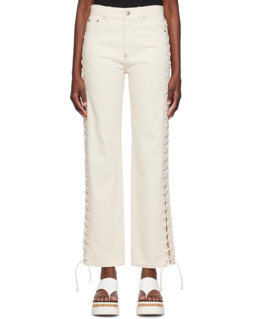 Stella McCartney Natural Off-white Lace-up Jeans