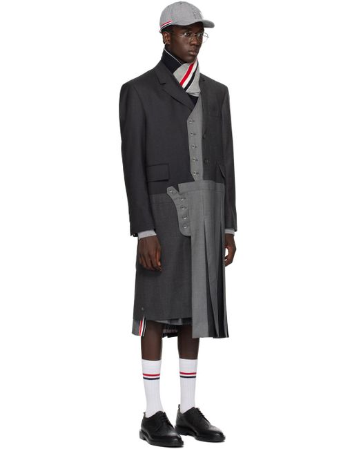 Thom Browne Black Gray Paneled Coat for men