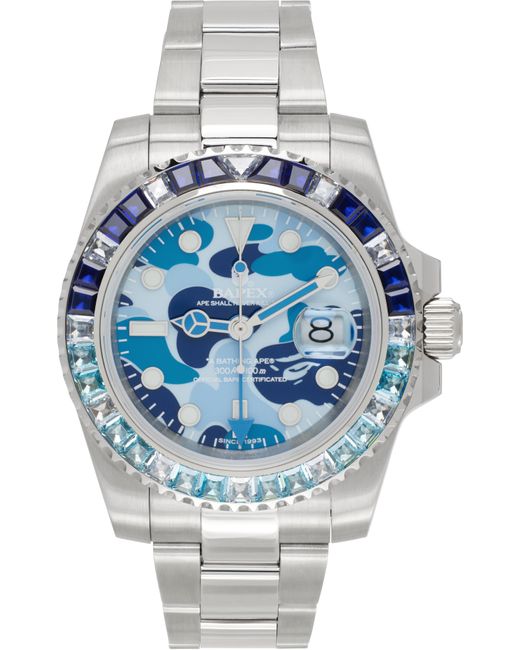 A Bathing Ape Blue Type 2 Camo Crystal Watch for men