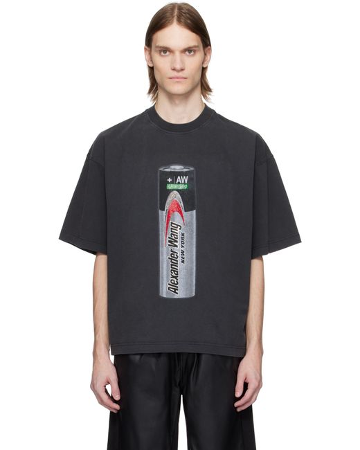 Alexander Wang Black Battery Logo-Print Graphic T-Shirt for men