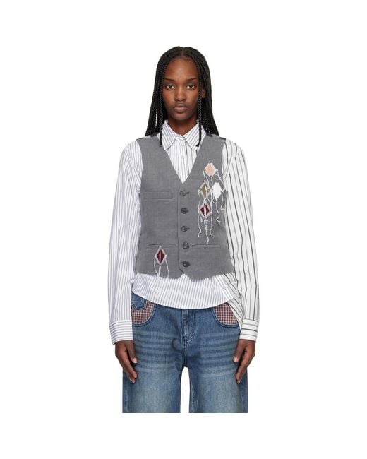 ANDERSSON BELL Black Back Knit Argyle Patched Vest