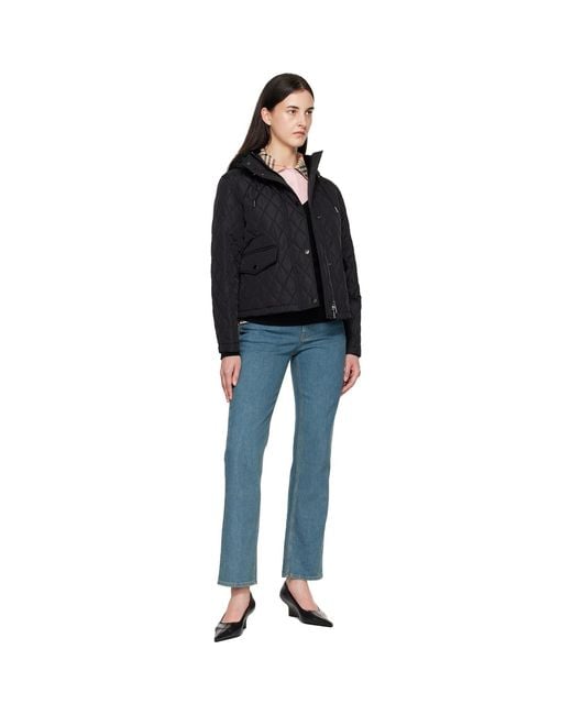 Burberry Black Cropped Quilted Nylon Hooded Jacket