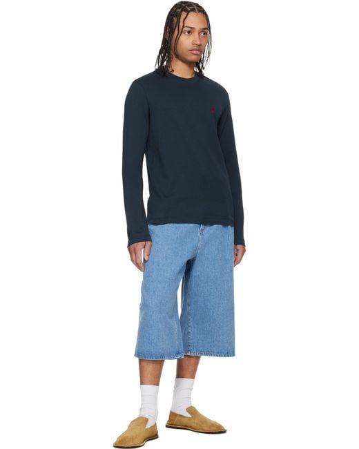 Ami Paris メンズ ブルー ネイビー Ami De Coeur コットン 長袖Tシャツ