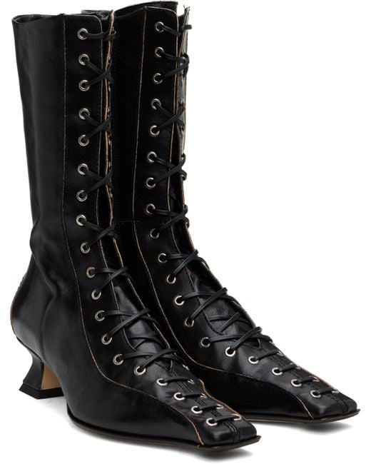Miista Black Emile Lace-Up Boots