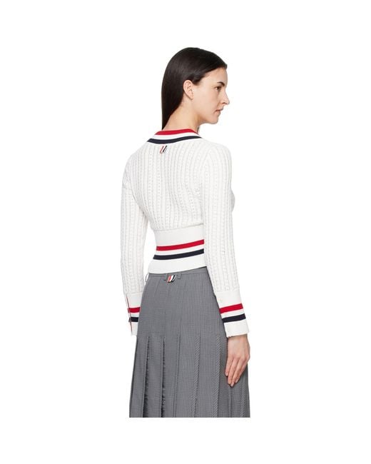 Thom Browne Multicolor Off- Baby Ladder Cable Shrunken V Neck Sweater