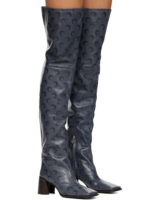 MARINE SERRE Blue Moon Airbrushed Leather Ms Block High Boots