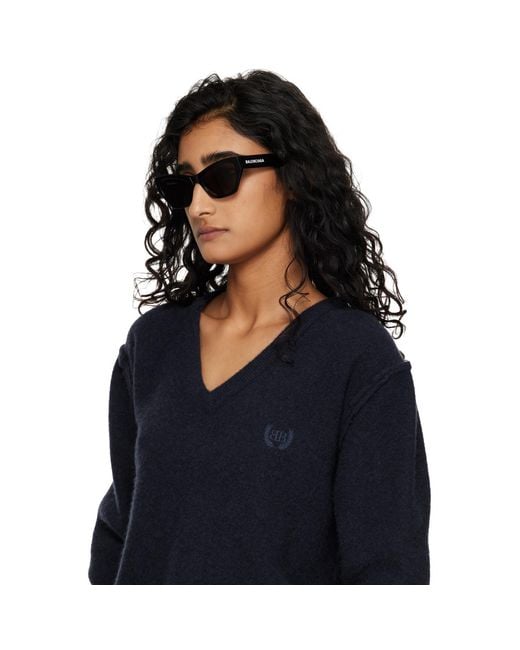 Balenciaga Black Flat Text Cateye Sunglasses