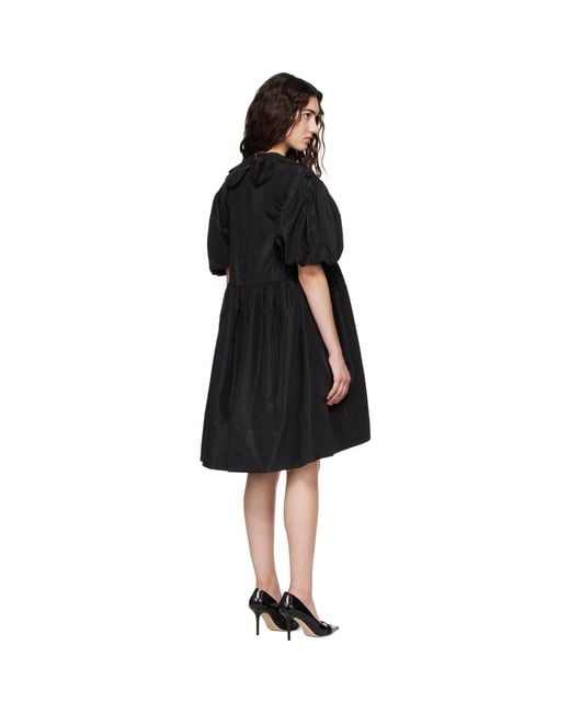 Simone Rocha Black Puff Sleeve Petal Collar Smock Minidress