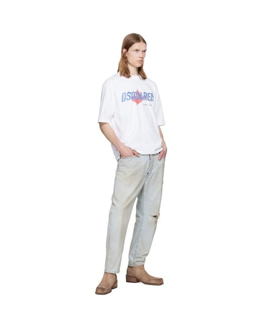 DSquared² White Rider Loose Fit T-Shirt for men