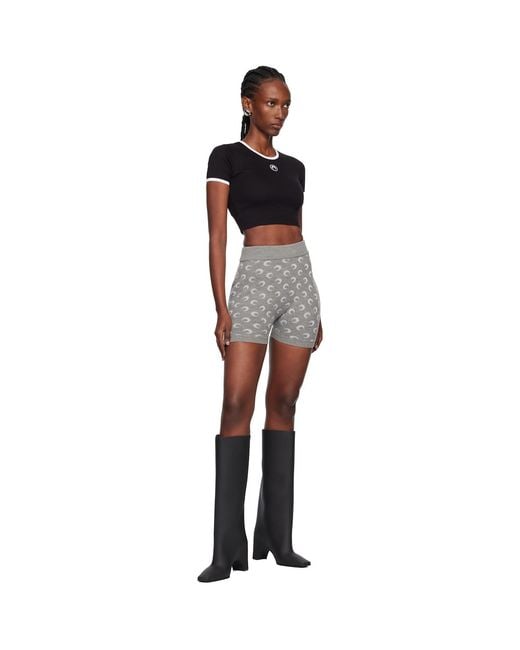 MARINE SERRE Black Moon Logo Ribbed Jersey Cropped T-Shirt