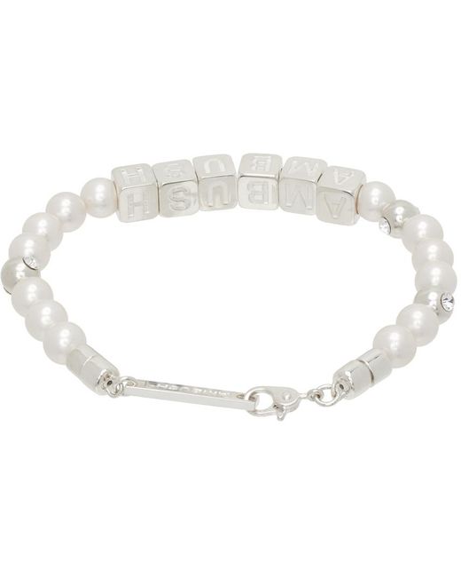 Bracelet argenté et blanc à perles artificielles et à breloques à logo Ambush pour homme en coloris Black
