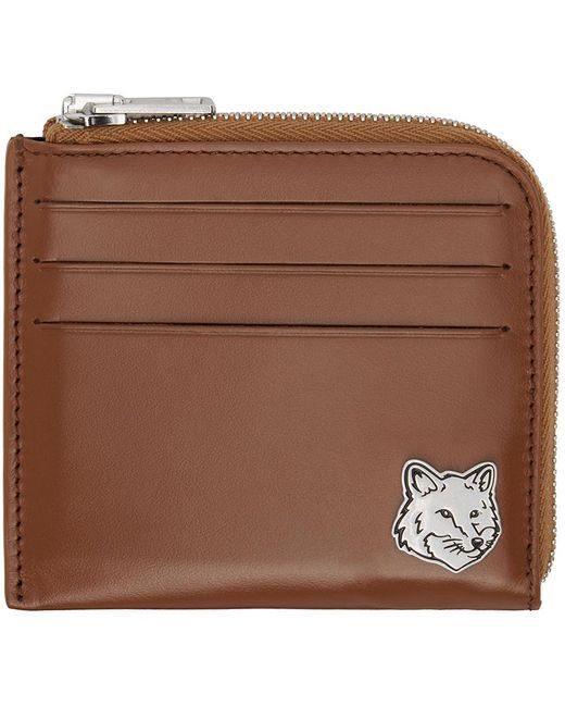 Maison Kitsuné Brown Fox Head Zipped Wallet for men