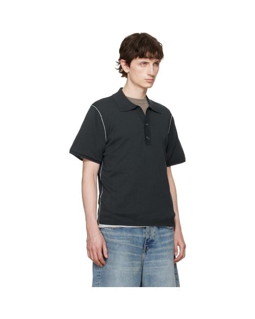 Won Hundred Black Jonas Two Layer Knit Polo for men