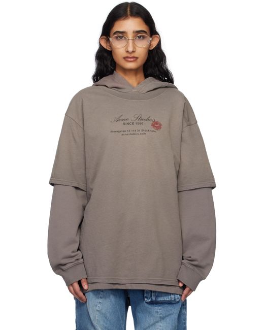 Acne グレー ダブルレイヤード フーディ Brown
