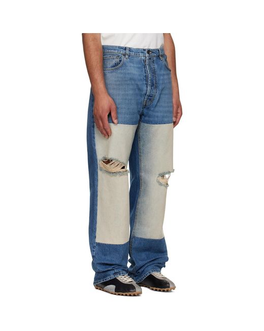 Maison Margiela Blue Patched Panel Straight Jeans for men