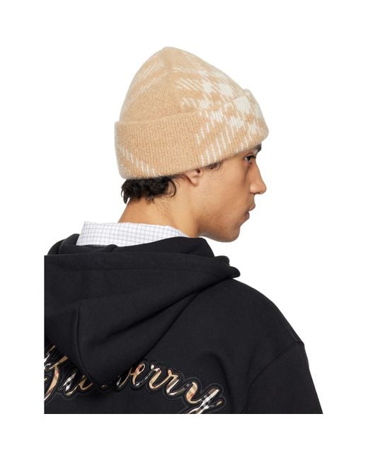 Burberry Black Check Mohair Wool Blend Beanie for men