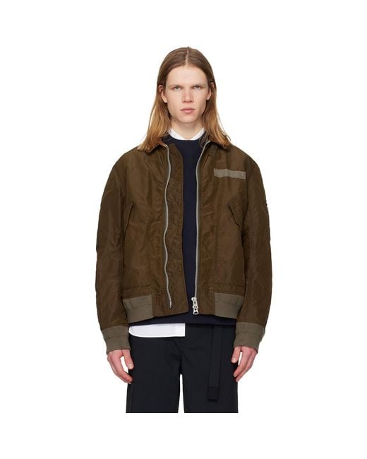 Sacai Black Treated Nylon Twill Bomber Jacket for men