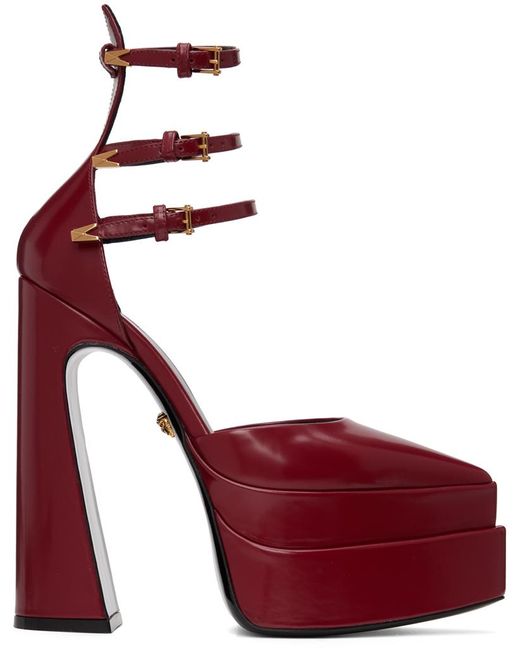 Versace Red Leather Platform Strappy Pumps