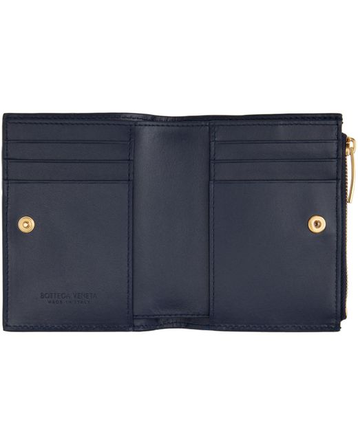 Bottega Veneta Blue Intrecciato Small Bi-Fold Wallet