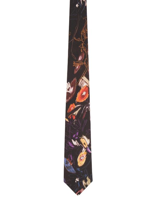 Paul Smith Black Sketchbook Botanical Tie for men