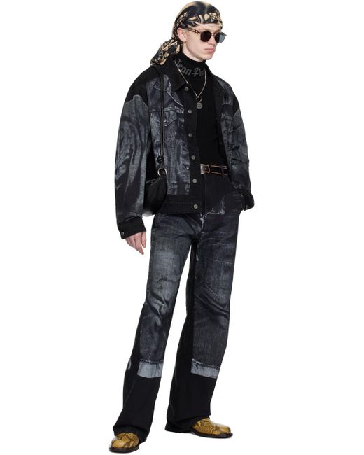 Jean Paul Gaultier Black Printed Denim Jacket for men