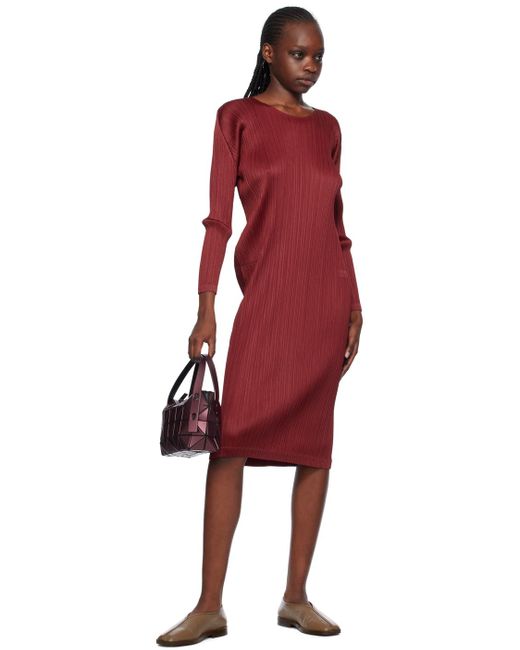 Pleats Please Issey Miyake Red Monthly Colors November Midi Dress