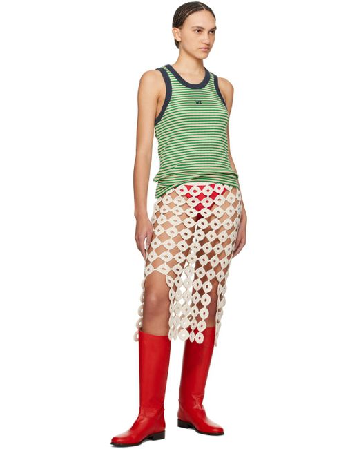 Wales Bonner Red Off-white Stanza Midi Skirt