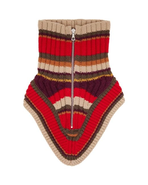 Dries Van Noten Red Wool Zip Collar Scarf for men