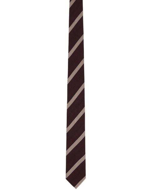 Dries Van Noten Black Burgundy Striped Tie for men