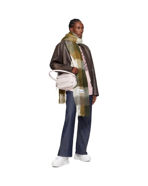 Acne Green Khaki & Off- Check Fringe Scarf