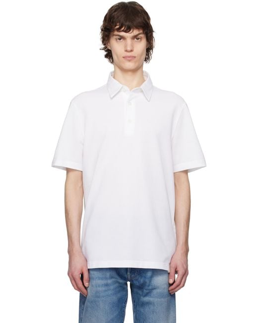 メンズ Brioni ホワイト コットンピケ ポロシャツ White