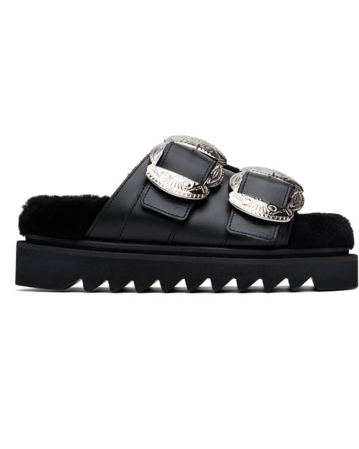 Toga Black Teddy Double Strap Buckled Sandals