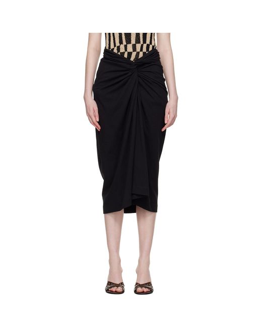 Dries Van Noten Black Knotted Jersey Midi Skirt