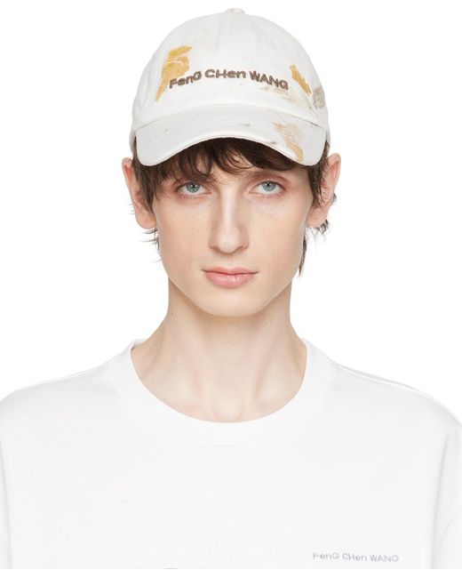 Feng Chen Wang White Off- Embroide Cap for men