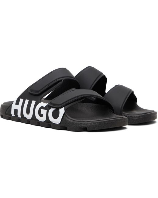 HUGO Black Logo Double Touch-Closure Sandals for men