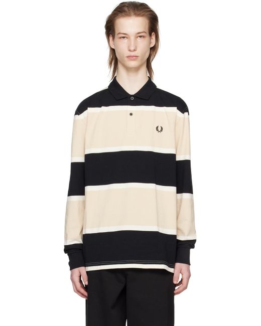 Fred Perry Black & Beige Striped Polo for men