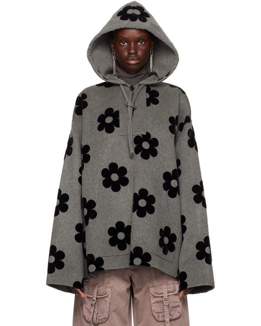 Acne Black Gray Flower Hoodie