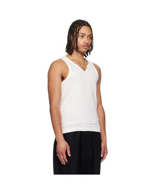 Yohji Yamamoto White Off- Single Jersey V Neck Tank Top for men