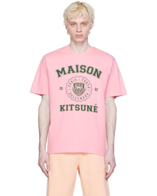 Maison Kitsuné Pink Hotel Olympia Edition Varsity T-shirt for men