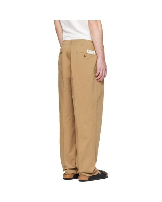 Merz B. Schwanen Natural Tan 1920S Cotton Twill Worker Chino Trousers for men