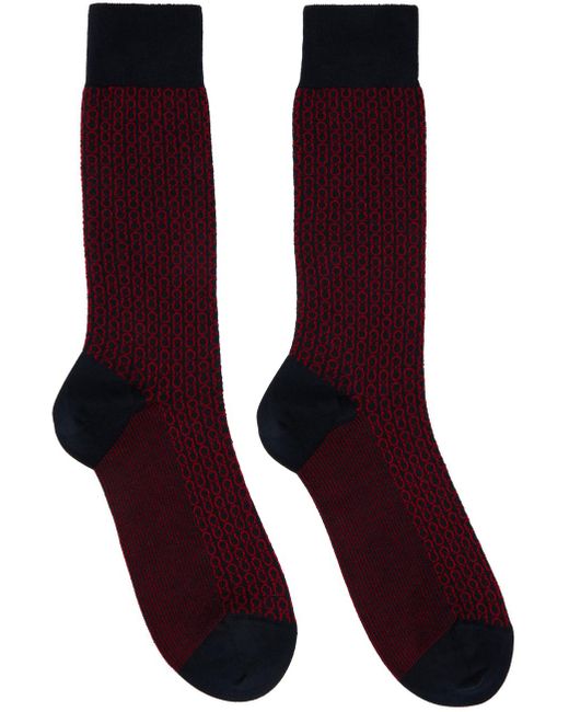 Ferragamo Purple Navy & Red Gancini Socks for men