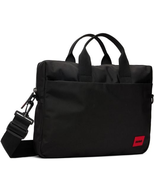 HUGO Black Multi-Pocket Document Briefcase for men
