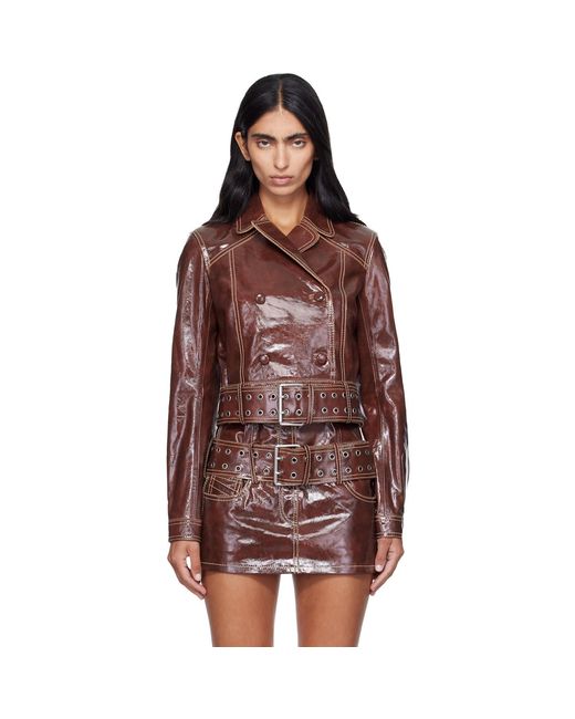 DIESEL Brown Large Belt Patent-Leather Jacket