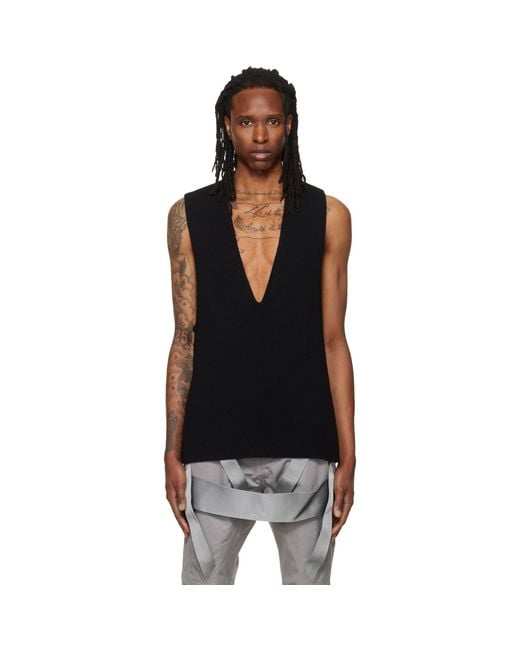 Rick Owens Black Tower Knit V Tank Top for men