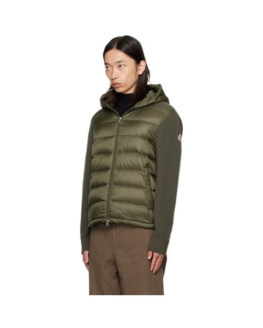 Moncler Green Khaki Padded Wool Zip-Up Down Hoodie for men